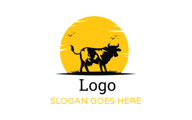 animal logo sun with silhouette of cow