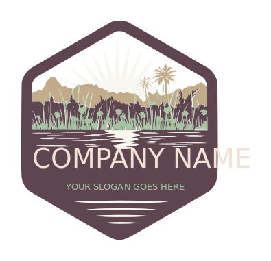 travel logo sunrise over farm landscape mountain