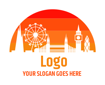 travel logo sunset over cityscape of London