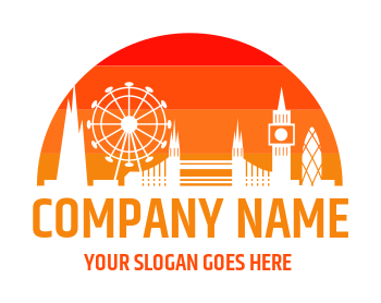 travel logo sunset over cityscape of London