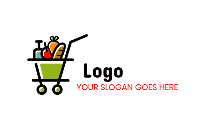 logistics logo supermarket cart with groceries