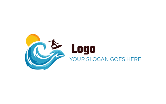 sports logo maker surfer on waves with sun