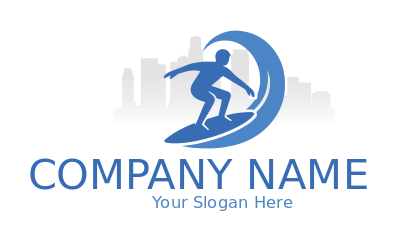 surfer riding waves with Los Angeles skyline