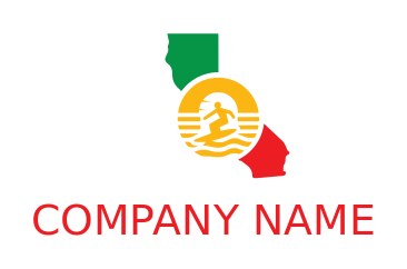 surfing in circle and California map