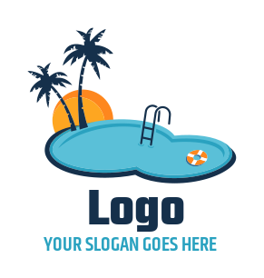travel logo pool with sun and palm trees