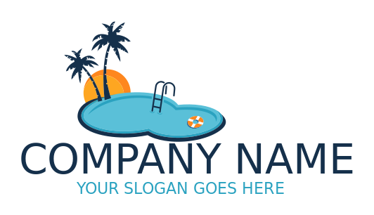travel logo pool with sun and palm trees