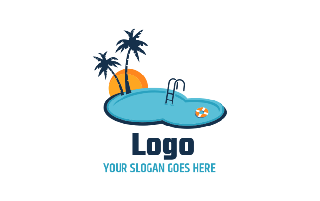 pool with sun and palm trees logo maker