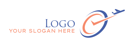 travel logo swirl clock with swoosh and aircraft
