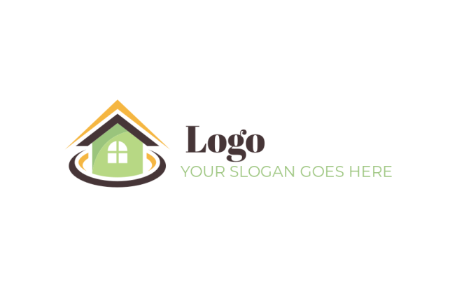 create a real estate logo swoosh around gable roofs with window