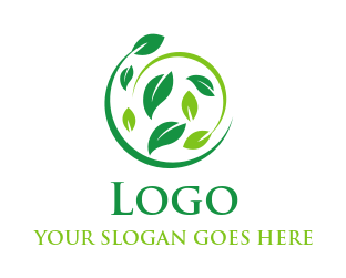 create a landscape logo of swoosh around leaves