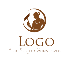 cleaning logo maid holding vacuum in swoosh