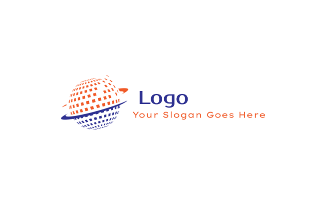 IT logo maker swoosh around pixel globe