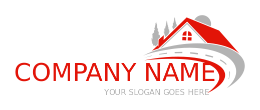 property logo driveway across roof pine trees