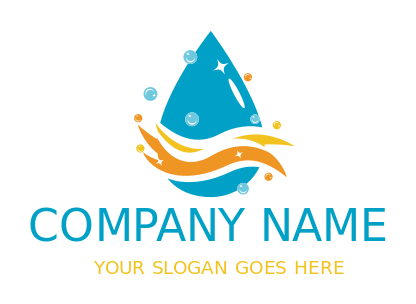 cleaning logo swoosh on water drop with bubbles