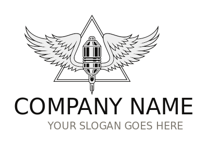 tattoo gun logo with wings in triangle