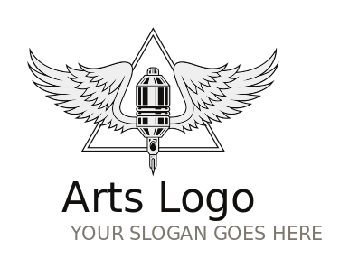 tattoo gun logo with wings in triangle