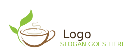 restaurant logo tea cup with tea leaf 