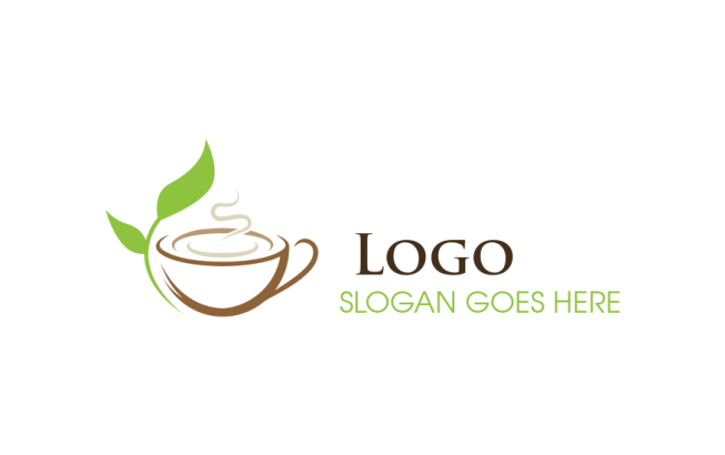 restaurant logo tea cup with tea leaf 