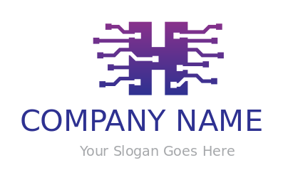 alphabets logo tech wires merged with Letter H