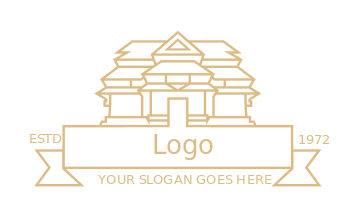 property logo line art temple with ribbon