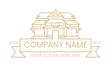 property logo line art temple with ribbon