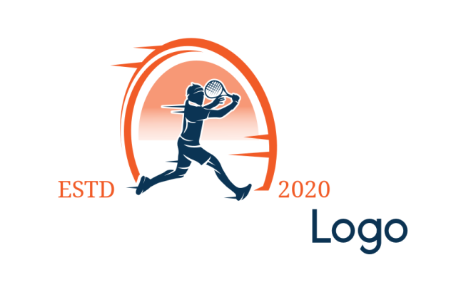 tennis man with racket in circle logo concept