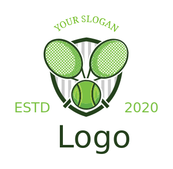 sports logo tennis racket with ball and shield