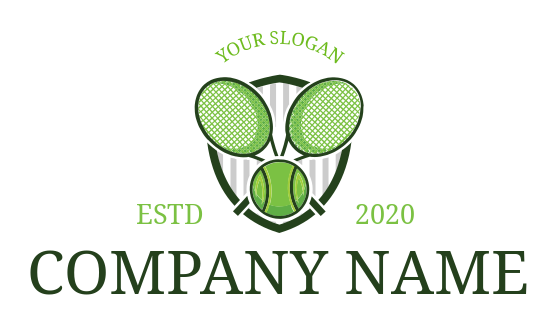 sports logo tennis racket with ball and shield