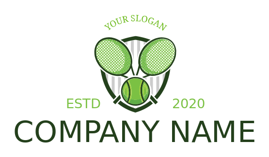 sports logo tennis racket with ball and shield