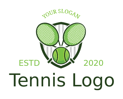 sports logo tennis racket with ball and shield