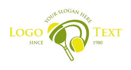 sports logo tennis racket with ball swoosh