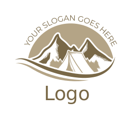 camping logo icon tent under mountains