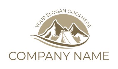 travel logo icon tent under mountains