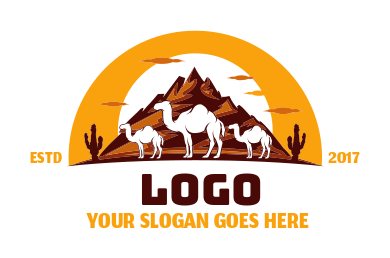 animal logo three camels mountains sun rising