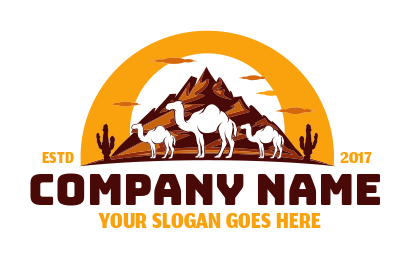 animal logo three camels mountains sun rising