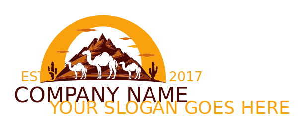 animal logo three camels mountains sun rising