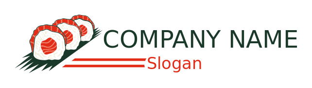 restaurant logo three Japanese sushi rolls