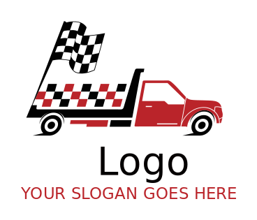 auto logo tow truck with racing banner flag