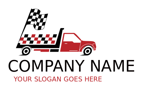 auto logo tow truck with racing banner flag