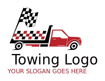 auto logo tow truck with racing banner flag