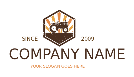 agriculture logo tractor in hexagon with rays