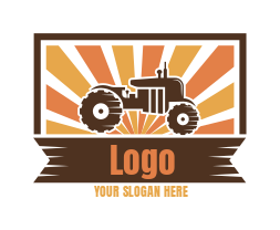 agriculture logo tractor in rectangle with rays