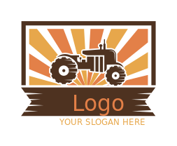 agriculture logo tractor in rectangle with rays