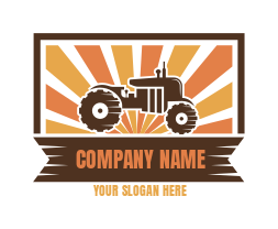 agriculture logo tractor in rectangle with rays