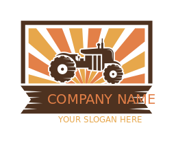 agriculture logo tractor in rectangle with rays