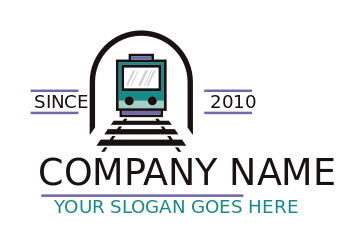 travel logo train engine in tunnel and tracks