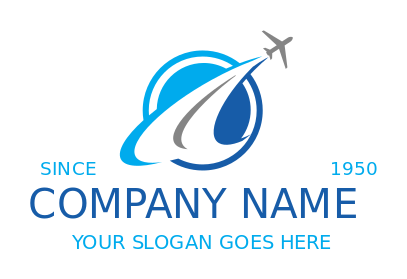 travel logo airplane creating road inside circle