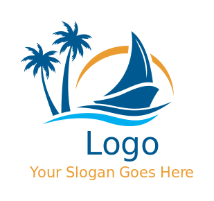 travel logo maker sail boat on waves with trees