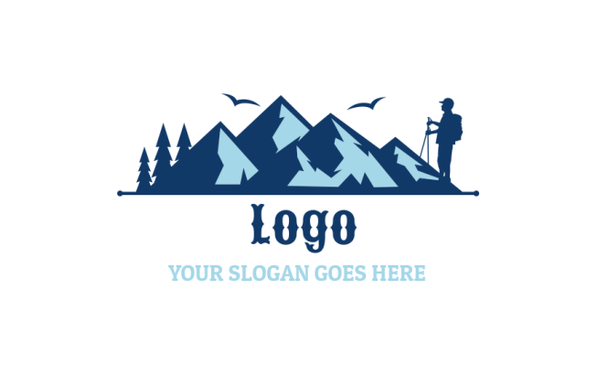 travel logo illustration traveler in front of mountains - logodesign.net