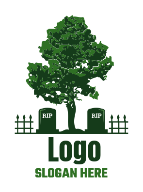 religious logo tree between tombstones cemetery